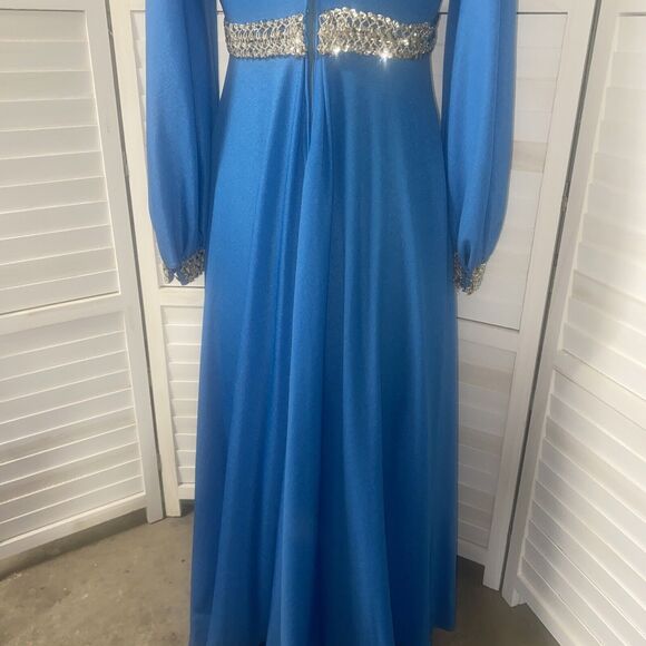 Vintage Handmade 60s 70s Jorami Renaissance Blue Hostess Gown Medium Sequins - Picture 8 of 12